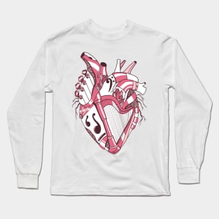 Pink and White No 2 Musical Heart Long Sleeve T-Shirt